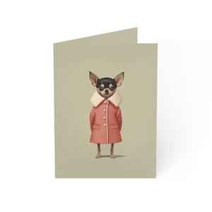 Blanko Grußkarte (Langes Fell Chihuahua) | Geburtstag, denke an Dich, Glückwünsche | 10 Stück Set (Bulk)
