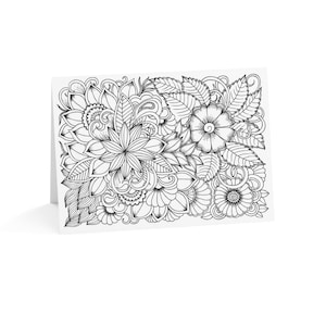 Pack de cartes de vœux Color Me (Montage botanique) | Anniversaire, merci, invitation à une fête | Ensemble de 10 pièces de style livre de coloriage (en vrac)