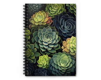 Spiral Notebook | Ruled Line Pages | Painted Flora Collection (Echeveria)