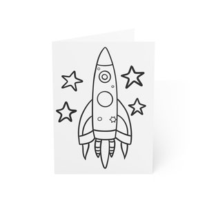 Paquete de tarjetas de felicitación Color Me (Rocketship) / Cumpleaños, Felicitaciones, Hola, Invitación / Estilo de libro para colorear Juego de 10 piezas (a granel)