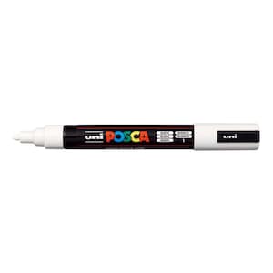 White Uni Posca Marker Pen Medium Bullet Tip (1.8–2.5mm) PC-5M Water-Based Acrylic Paint Pen for Art Crafts Customisation & DIY Projects