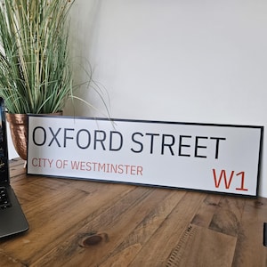 Oxford Street Londen 60 cm x 17 cm 3 mm dik hoogwaardig glanzend metaal Londen straatnaam stijl muurbord aangepast mancave interieur buiten