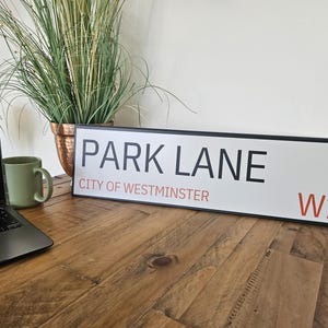 Park Lane Londen 60 cm x 17 cm 3 mm dik hoogwaardig glanzend metaal Londen Straatnaam Stijl muurbord Aangepast mancave interieur buiten