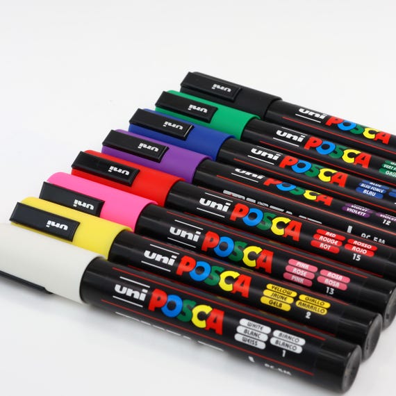 Posca Uni-Ball PC-5M Marker Set - 8 Water-Based Paint Pens For Multiple Surfaces