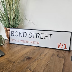 Bond Street London 60 x 17 cm 3 mm dik hoogwaardig glanzend metaal London Street Style Wall Sign Custom Man Cave interieur buiten