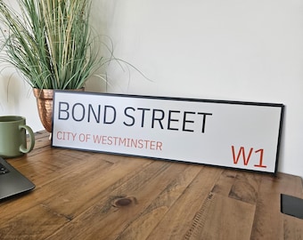 Bond Street London Metal Wall Sign, Man Cave Decor (60cm)