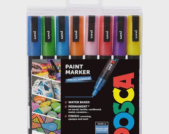 Uni-ball Posca PC-3M Sparkle Paint Marker Set 8 Colours  Acrylic Paint Pens Arts & Crafts Drawing Markers Professional Art Supplies