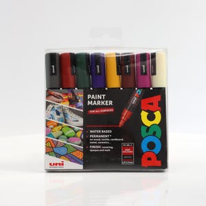 Uni-ball Posca PC-5M Deep Colour Marker Pens Set of 8 Vibrant Fine Tip Arts Crafts Paint Pen Markers for Paper Glass Wood Fabric Stone