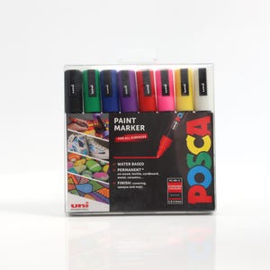 Uni-ball Posca PC-5M Standard Marker Pens Set of 8 Vibrant Fine Tip Arts Crafts Paint Pen Markers for Paper Glass Wood Fabric Stone & More