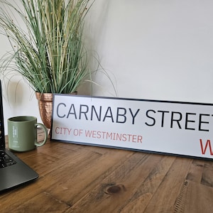 Carnaby Street Londen 60 cm x 17 cm 3 mm dik hoogwaardig glanzend metaal Londen straatnaam stijl muurbord aangepast mancave interieur buiten