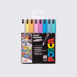 Uni-ball Posca PC-1M Pastel Marker Pens Set of 8 Vibrant Fine Tip Arts Crafts Paint Pen Markers for Paper Glass Wood Fabric Stone & More UK