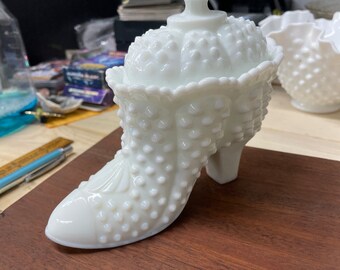 Fenton Hobnail Shoe Candy Dish with Lid