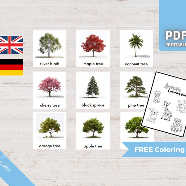TREES • 30 Montessori Cards • Flash Cards German English • Nomenclature PDF Printable Educational Homeschooling Learning Deutsch Baum Bäume
