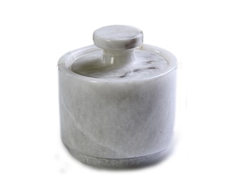 White Marble Salt Cellar with Lid, 3.2 Inch Elegant Kitchen Condiment Keeper | Salt, Sugar, Spices Container