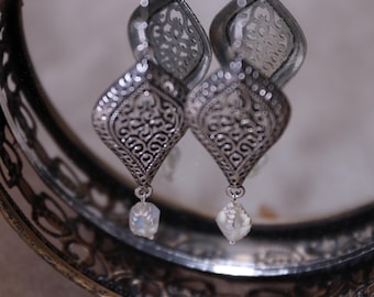 Art Nouveau | Filigree Silver Charm with Glass Earrings