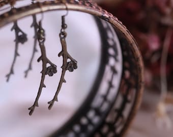 Cherry Blossom Branch Earrings | Antique Bronze | Nature