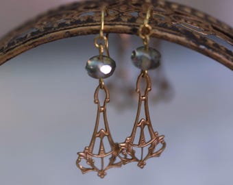 Art Deco | Chandelier Gold Charm with Glass Earrings