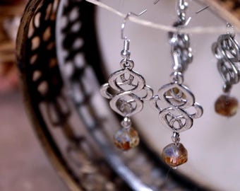 Art Nouveau | Silver Swirl Charm with Glass Earrings
