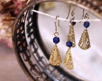 Art Deco | Cage Gold Charm with Glass Earrings