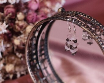 Pink & Brown Natural Gemstones 925 Silver Dangle Hook Earrings | Vintage Glamour