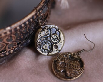 Steampunk Gear Earrings | Antique Bronze