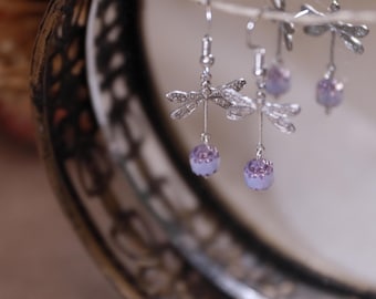 Art Nouveau | Silver Dragonfly Charm with Glass Earrings