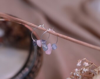 Multicoloured Natural 3 Gemstones Hoop Earrings | Trinity