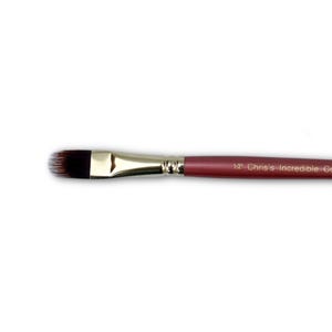 May include: A 1/2 inch flat paint brush with a burgundy handle and gold lettering that reads "Chris's Incredible Gold".