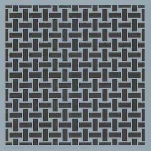 May include: A black and white geometric pattern with a woven design. The pattern is made up of horizontal and vertical lines that intersect to create a grid.