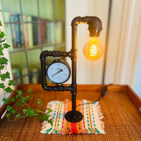 Lámpara de mesa Vintage hecha a mano personalizada, luz de tubo Retro, lámpara rústica industrial E27 Edison Steampunk, lámpara de escritorio