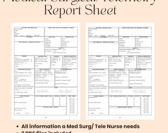 Nursing Report Sheet, Med Surg, Telemetry, Nurse Report Sheet for Patients - DIGITAL DOWNLOAD PDF