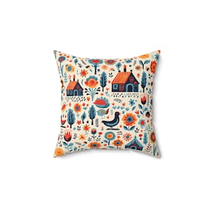 Scandinavian Design Pillow / Nordic Design / Folk Art Design / Folk Art Floral Design / Folk Art Farmhouse Design / Scandi Design