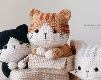 Crochet Pattern - Catloaf in the Box - Tuxedo Tabby+Tuxedo+Tabby Cat Amigurumi - PDF Digital Download (ENGLISH)