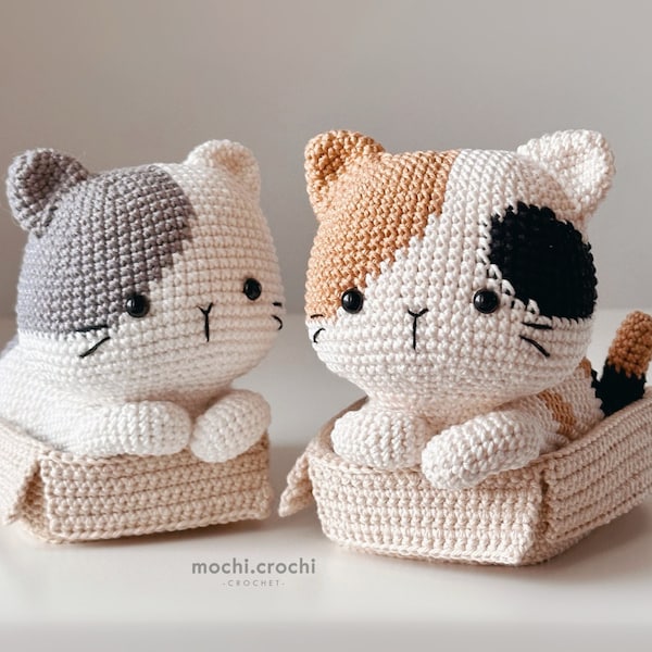 Crochet Pattern - Catloaf in the Box - Calico + Bicolor Cat Amigurumi - PDF Digital Download