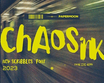 ChaosInk - Scribbles Font, Commercial Use Font, Print On Demand, Unique Font