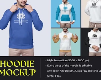 Hoodie Mockup Vorlagen-Set | Bearbeitbare hochauflösende Dateien | Sofortiger Download für Bekleidungsdesign, Branding und Druck-Projekte, Premium Mockup