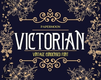 Victorian - Vintage Display Font, Commercial Use Font, Print On Demand, Condensed Serif Typeface