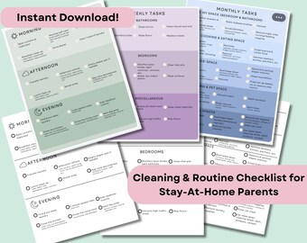 House Cleaning Schedule, Daily Weekly Monthly Cleaning Checklist, Editable Cleaning Checklist, Stay At Home Mom List ADHD Cleaning Checklist
