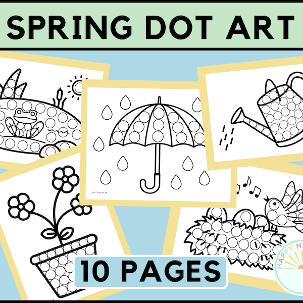 Spring Dot Art Printable Preschool Spring Worksheets For Kids Classroom Spring Dot Marker PreK Kids Coloring Pages Flowers Umbrella Frog Bee
