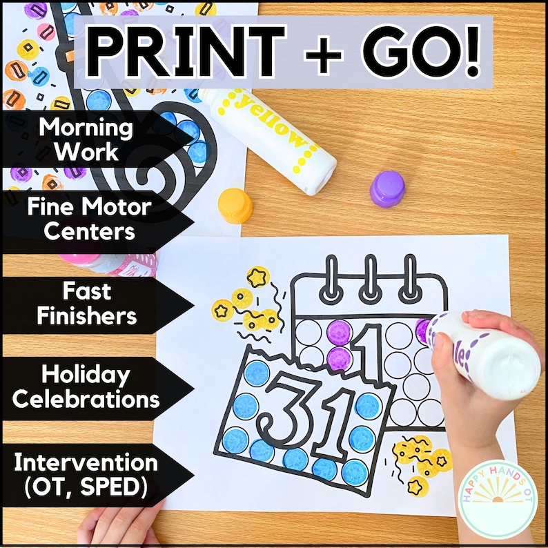 2026 Kids New Years Coloring Pages Dot Marker Toddler New Years Eve ...