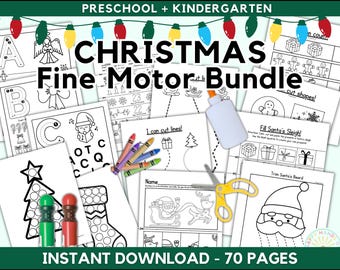 PRINTABLE BUNDLE: Christmas Preschool Fine Motor Simple Homeschool Christmas PreK Activity Christmas Countdown Handwriting Practice Coloring
