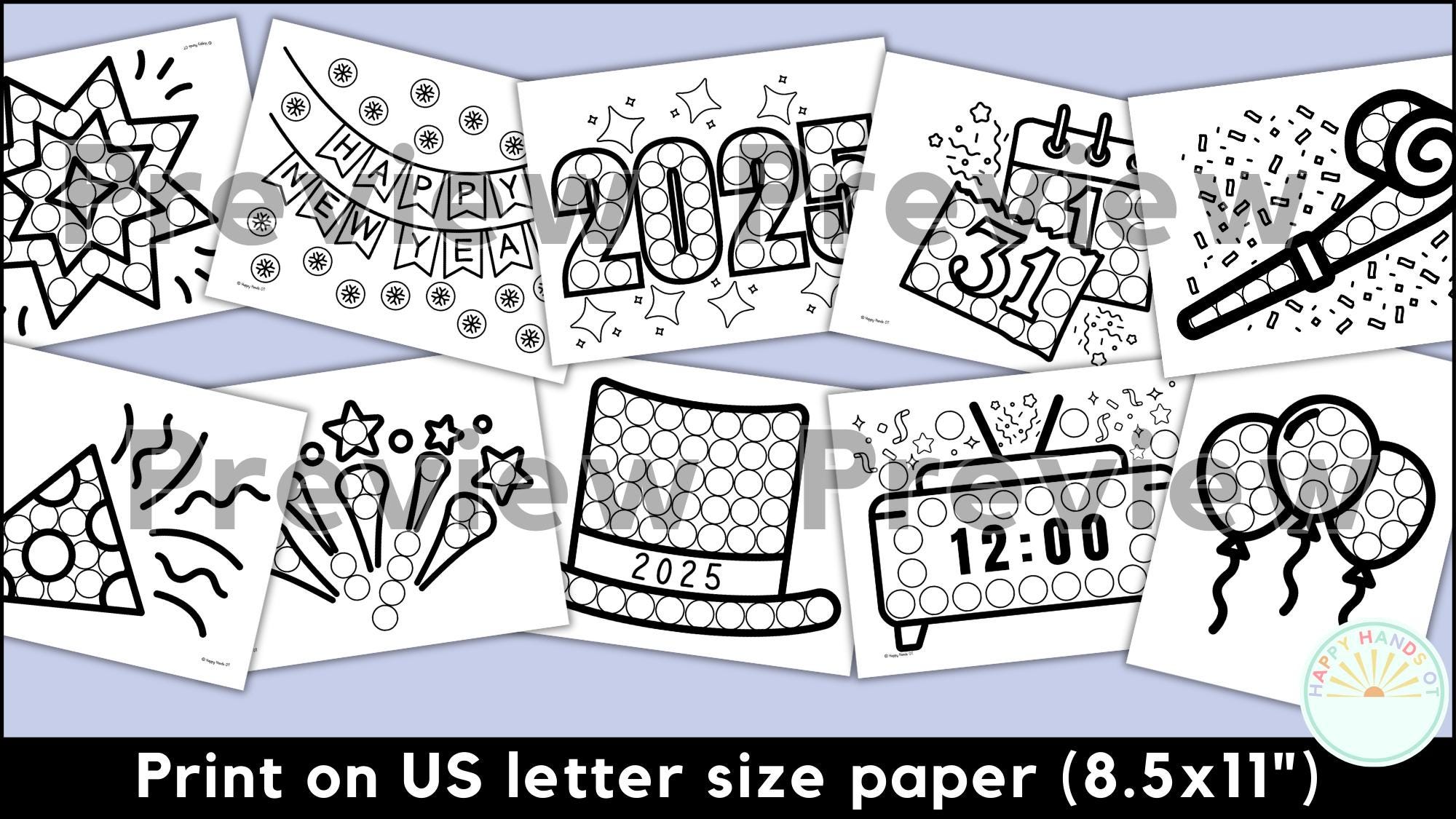 2026 Kids New Years Coloring Pages Dot Marker Toddler New Years Eve ...