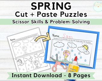 Spring Cut and Paste Puzzles Scissor Skill Preschool Worksheets For Kids Pre K Worksheets Spring Printable Preschool Centers Kindergarten
