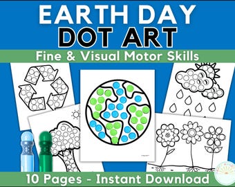 Arte de puntos para el Día de la Tierra Páginas para colorear del Día de la Tierra Hojas de trabajo para niños del Día de la Tierra para el aula de niños Actividad del Día de la Tierra Marcadores de puntos imprimibles