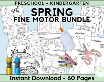 PRINTABLE BUNDLE - Spring Dot Art and Cutting Practice Spring Scissor Skill Preschool Worksheets For Kids Pre K Worksheets Spring Dot Marker