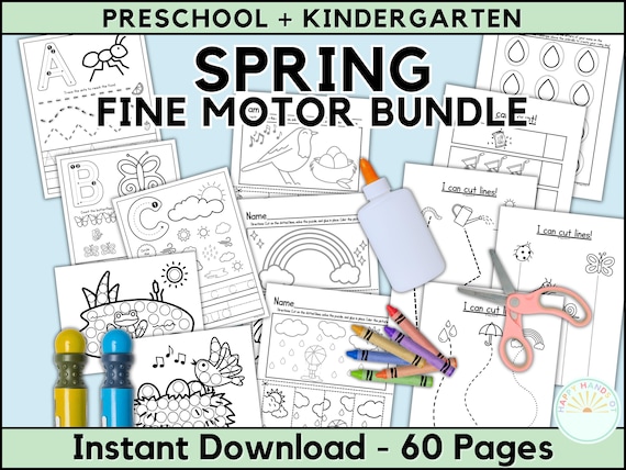 PRINTABLE BUNDLE - Spring Dot Art and Cutting Practice Spring Scissor Skill Preschool Worksheets For Kids Pre K Worksheets Spring Dot Marker