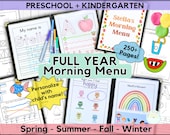 FULL YEAR Morning Menu Custom Name Tracing Letters & Handwriting Practice Kindergarten Morning Menu Secular Nature Homeschool Preschool Menu