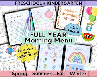 FULL YEAR Morning Menu Custom Name Tracing Letters & Handwriting Practice Kindergarten Morning Menu Secular Nature Homeschool Preschool Menu