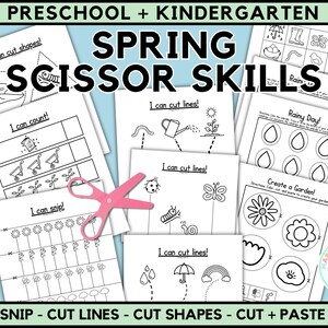 Spring Scissor Skill Preschool Worksheets For Kids Cut And Paste Pre K Worksheets Spring Printable Preschool Centers Kindergarten Cutting image 1