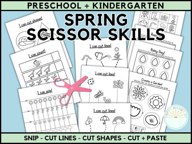 Spring Scissor Skill Preschool Worksheets For Kids Cut And Paste Pre K Worksheets Spring Printable Preschool Centers Kindergarten Cutting image 1